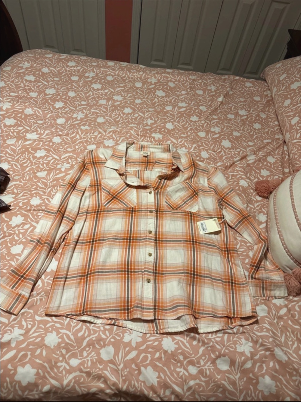 a.n.a Lightweight Orange & White Plaid Button-Down Shirt